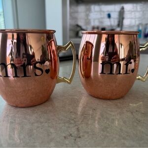 Couples Copper-Tone Moscow Mule Mug Set with Gold Handles - Mr. & Mrs.